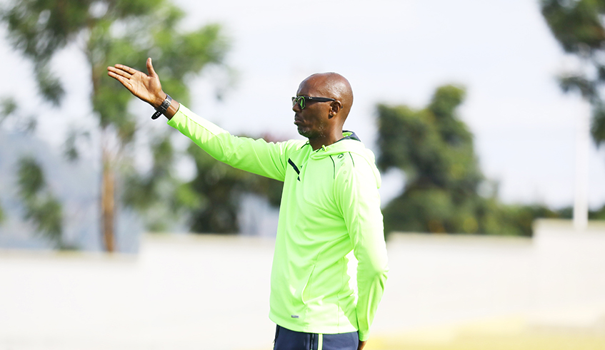 AS Kigali coach Eric Nshimiyimana gestures during a past league match. Many football pundits think his team has the ability to pip APR to this seasonu2019s league title. / Photo: Courtesy.