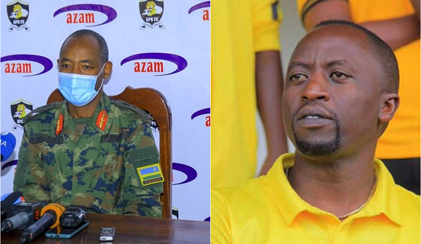 L-R: APR chairman Maj. Gen Mubaraka Muganga and Mukura Victory Sport President Olivier Nizeyimana. Football club presidents in Rwanda have alot of influence in how the clubs are run and managed. / Photo:File.