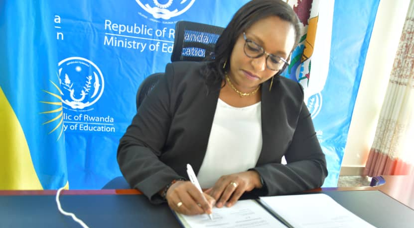 Minister Uwamariya during the signing ceremony that was held virtually. / Courtesy
