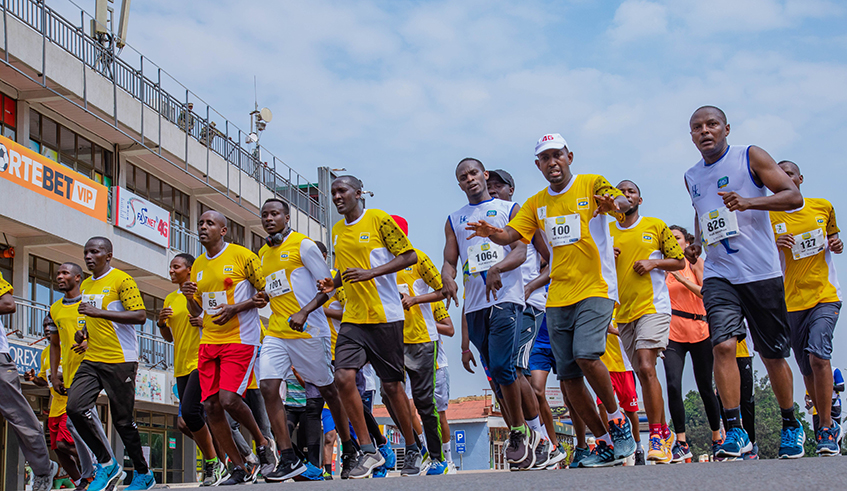 Participants run  during the Kigali International Peace Marathon in 2019. Thie yearu2019s race will cost Rwf200m, half the budget that was used in 2019. / Photo: File.
