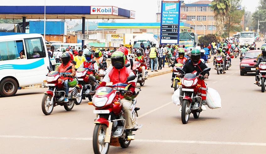 Taxi moto operators on a road in Kigali. / Photo: Craish Bahizi.