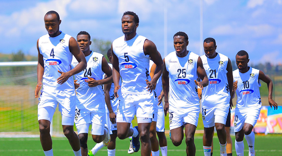 APR FC players during warm-up ahead of their game against Bugesera earlier Thursday. 