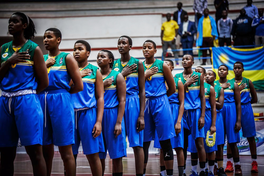The national women basketball team sings the national anthem before a previous match. The team has started residential training ahead of the upcoming Afrobasket qualifiers set for next month. 