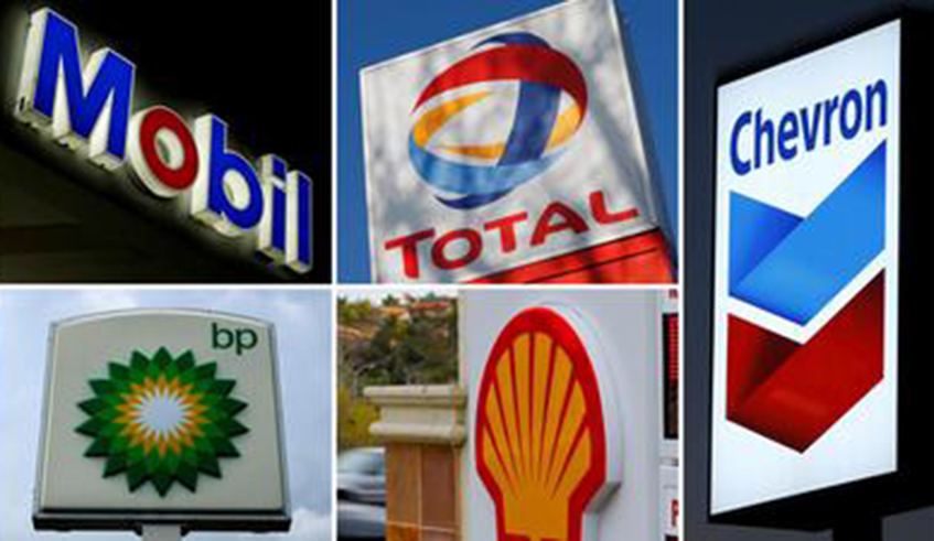 A combination of the logos of five of the largest publicly traded oil companies BP Chevron Exxon Mobil Royal Dutch Shell and Total. / Net photo.
