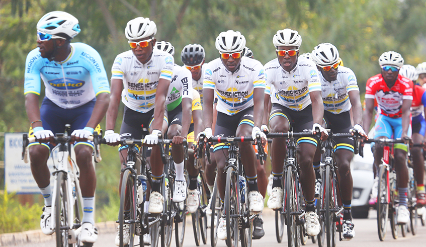 Beneditiction Ignite riders during National Road Race Championship  in Bugesera in 2019.  A total of 17 cycling clubs will be represented in this yearu2019s edition. / Photo: Sam Ngendahimana.