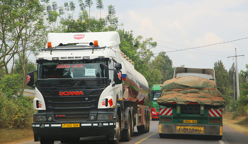 Cross-border cargo trucks  from Dar es Salaam port in Tanzania on their way to Kigali. / Photo: Craish Bahizi.