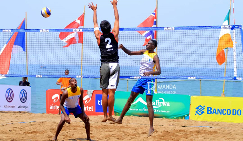 Rwandau2018s beach volleyball players during a past match in Rubavu. / Photo: Courtesy.