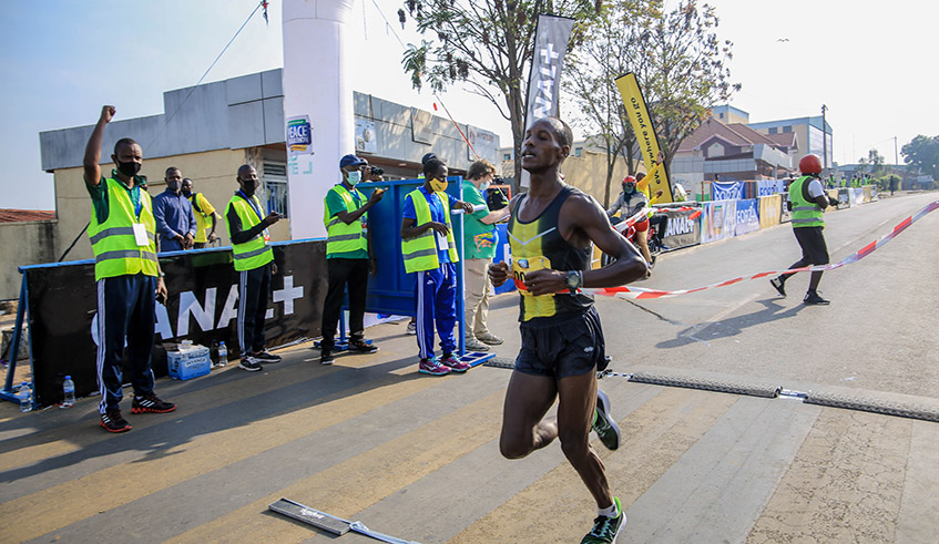 Yves Nimubona from Rwanda won a gold medal in the menâ€™s half marathon on June 20, 2021. / Dan Nsengiyumva