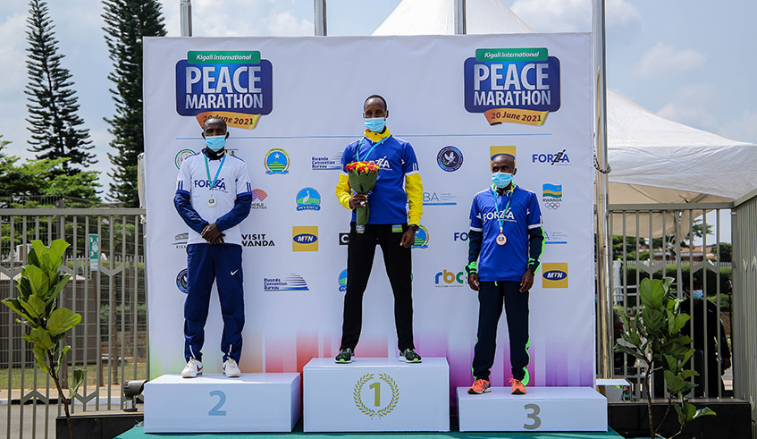 Yves Nimubona from Rwanda won a gold medal in the menâ€™s half marathon on June 20, 2021. / Dan Nsengiyumva