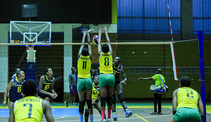 The national under-20 women volleyball team during a training session at Amahoro indoor stadium on June 22. / Photo: Dan Nsengiyumva.