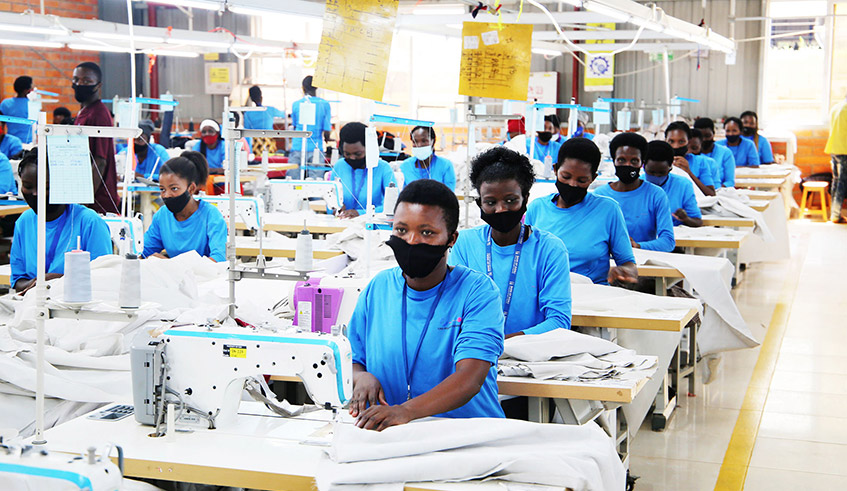 Workers  at one of garment factories at Kigali Special Economic Zone. 