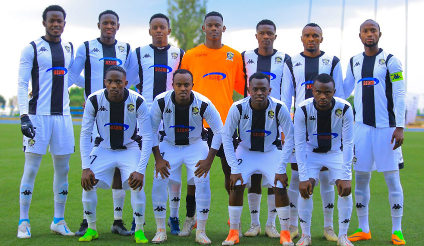 APR FC players pose for a group photo before their match against Rutsiro FC. The league champions, Police FC and Marine FC are the only three clubs that use only homegrown players. / Photo: Courtesy.