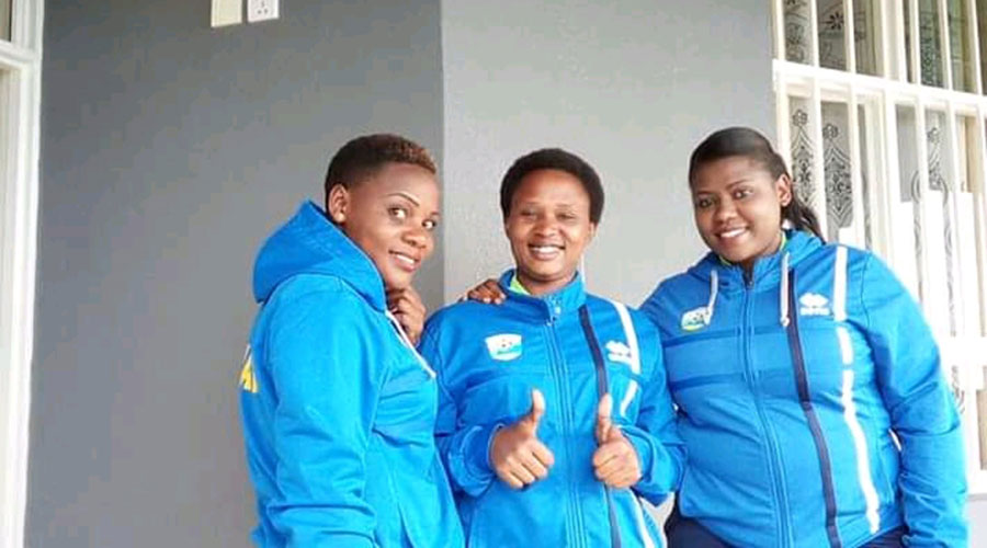 Theogenie Mukamusonera (L) is the head coach of Fatima women football team in the top division league since 2018. 