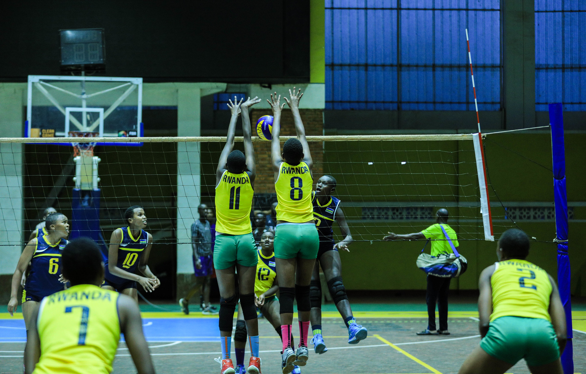 National volleyball team players during a training session at Amahoro Stadium . Photo by Dan Nsengiyumva