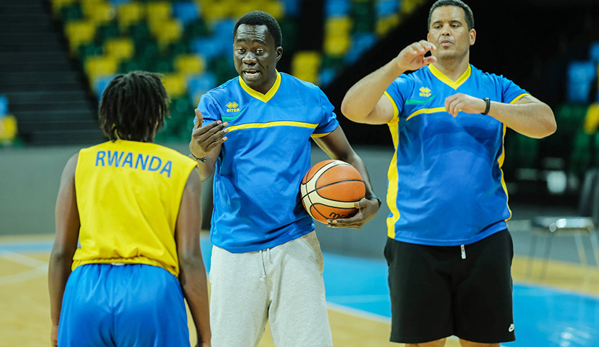 The national women basketball head coach Cheikh Sarr during a training session at Kigali Arena. / Dan Nsengiyumva.