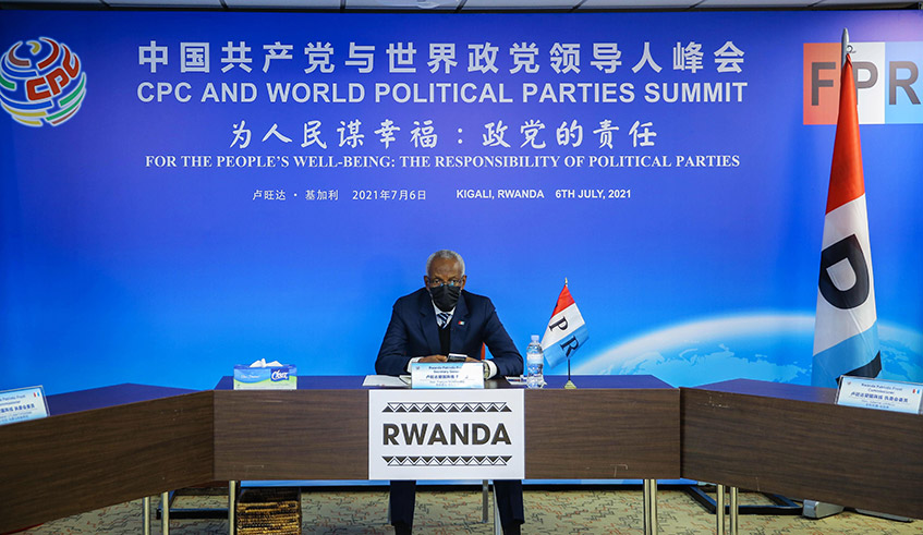 The Secretary-General of RPF-Inkotanyi, Franu00e7ois Ngarambe, during  the global summit for political parties, which was convened by the Communist Party of China on Tuesday, July 6. The summit had over 500 political parties represented from over 170 countries. 