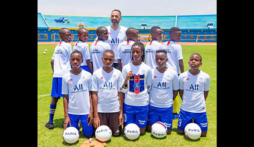 PSG legend Youri Raffi Djorkaeff visited the country earlier this year and trained with a group of youngsters at Amahoro Stadium. The PSG Academy will be launched in Semptember. / Courtesy.