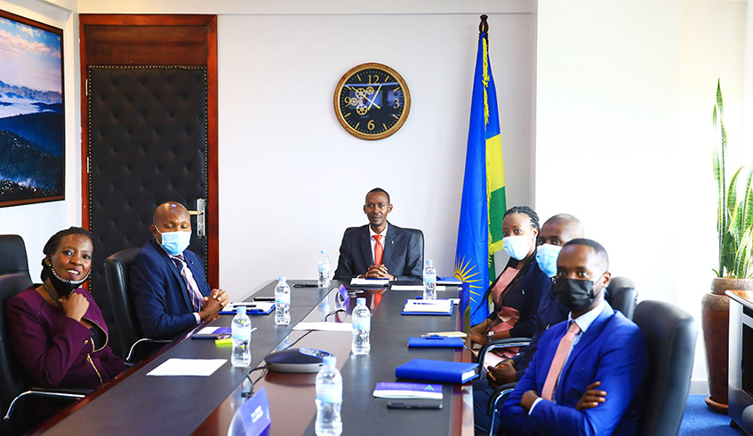 Rwanda Finance Limited officials during a meeting to sign an MoU between the institution and Belgian Finance Center in Kigali on Feb 24,202. / Photo: Sam Ngendahimana.
