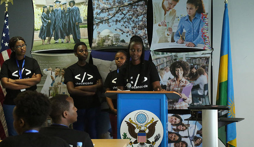 Some of the 26 girls who completed  an intensive free three-month programming and coding boot camp, dubbed  u201cShe Can Code programu201d in Kigali. / Photo: Sam Ngendahimana