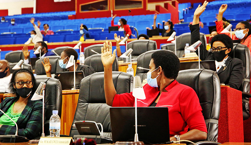 Some women Members of Parliament during a plenary session in July 2020. Sixty-one per cent of the countryu2019s parliamentary seats are occupied by women. / Photo: Craish Bahizi.