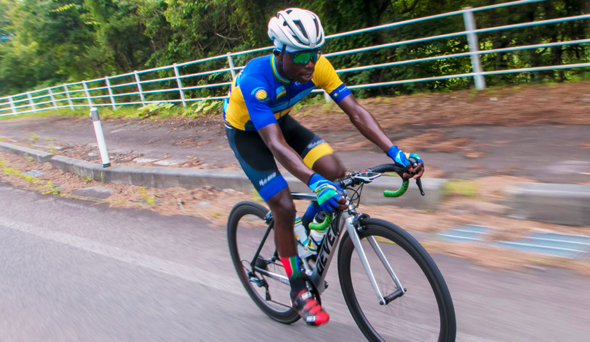Moise Mugisha during a recent training session. He will represent Rwanda in Cycling at this yearu2019s Olympics games in Japan. / Courtesy.