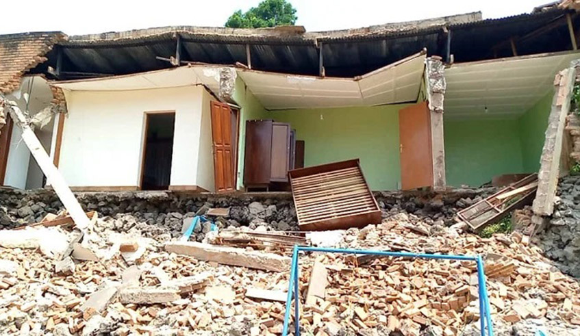 One of tens of houses that were destroyed by volcanic earthquakes in Rubavu District in May. / Photo: File.