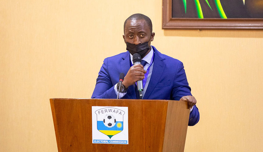 Ferwafa president Olivier Nizeymana speaks after being voted as Ferwafa head last month. The former Mukura chairman says the proposed Africa Super league will boost development of football across the continent. / Courtesy.