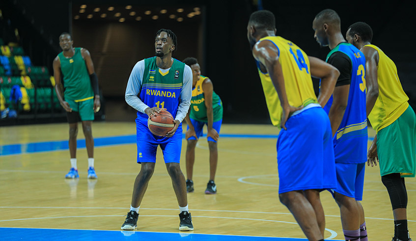 The men's. national basketball team during a training session at Kigali Arena on February 8, 2021. / Dan Nsengiyumva.