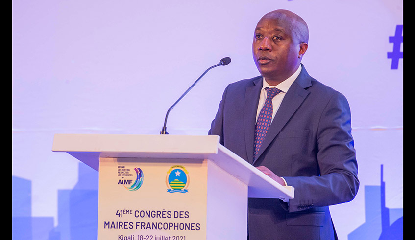 Prime Minister Edouard Ngirente addresses the ongoing 41st AIMF summit in Kigali on July 21 . / Courtesy