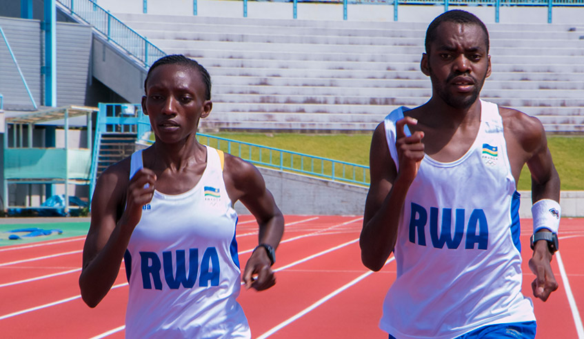 Rwanda is represented by two marathoners Marthe Yankurije (L) and John Hakizimana. They are seen here training in Hachimantai City last week. / Courtesy.