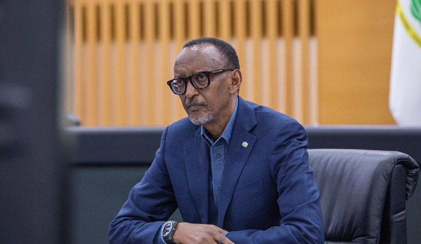 President Kagame addresses the virtual United Nations food systems pre-summit on Monday, July 26. The head of state stressed that agriculture and agri-business will bolster Africau2019s attainment of Sustainable Development Goals. / Photo: Village Urugwiro.