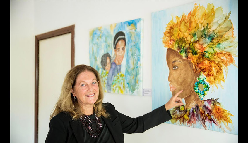 Dr Cindi Cassady showing the work of patients in art therapy. Photos/Courtesy