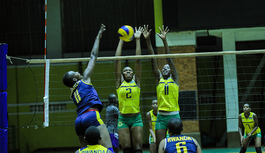 Womenu2019s national volleyball team during a training session at Petit Stade. Both men and womenu2019s teams will start the residential camp on August 6. / Photo: Dan Nsengiyumva.