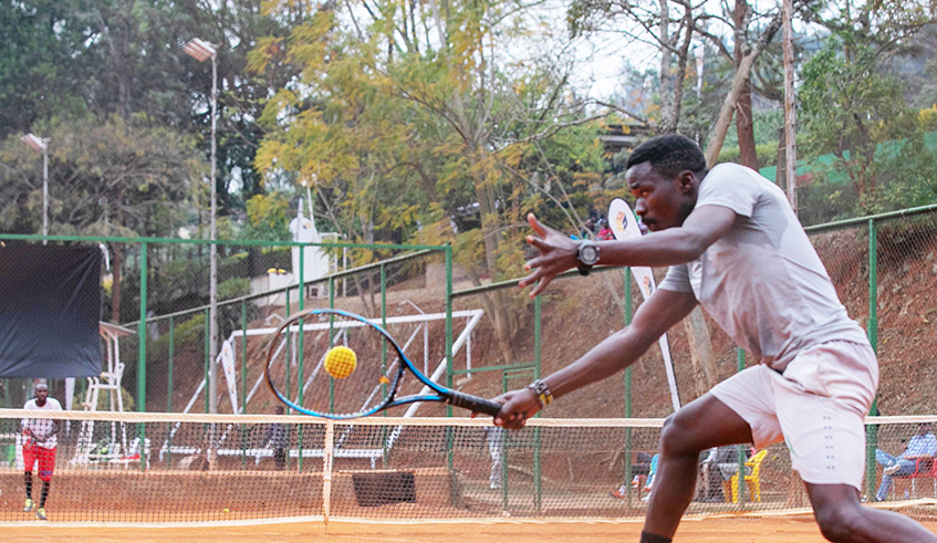 Etienne Niyigena during a previous local competition at Cercle Sportif Tennis. The team is set to take part in the u2018Davis Cupu2019 that will be held in Cairo, Egypt between August 11 and 14. / Sam Ngendahimana