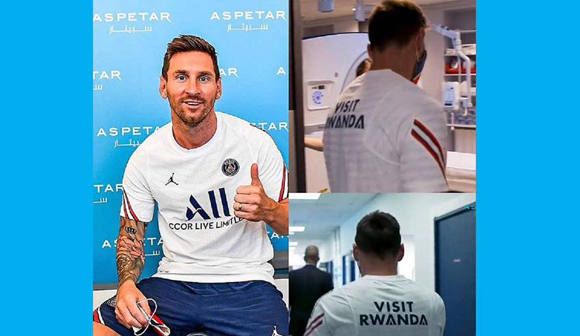 Lionel Messi in a PSG training kit during his medical on Tuesday, August 10. His move to the French football giants is expected to boost the Visit Rwanda campaign. / Photo: Courtesy.