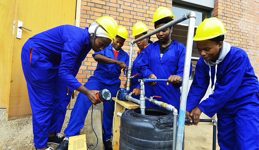 Students in TVET during a practical exercise at Musanze TVET school . / Sam Ngendahimana