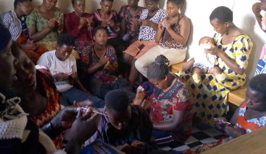 Women in Nyagatare District knitting after joining the Urubohero Relief Program in 2019. / Courtesy Photos