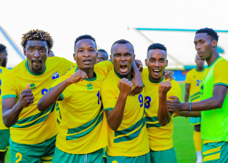 Amavubi players celebrate after beating Central Africa Republic 2-0 in a friendly match at Amahoro National Stadium in Kigali on June 4. 