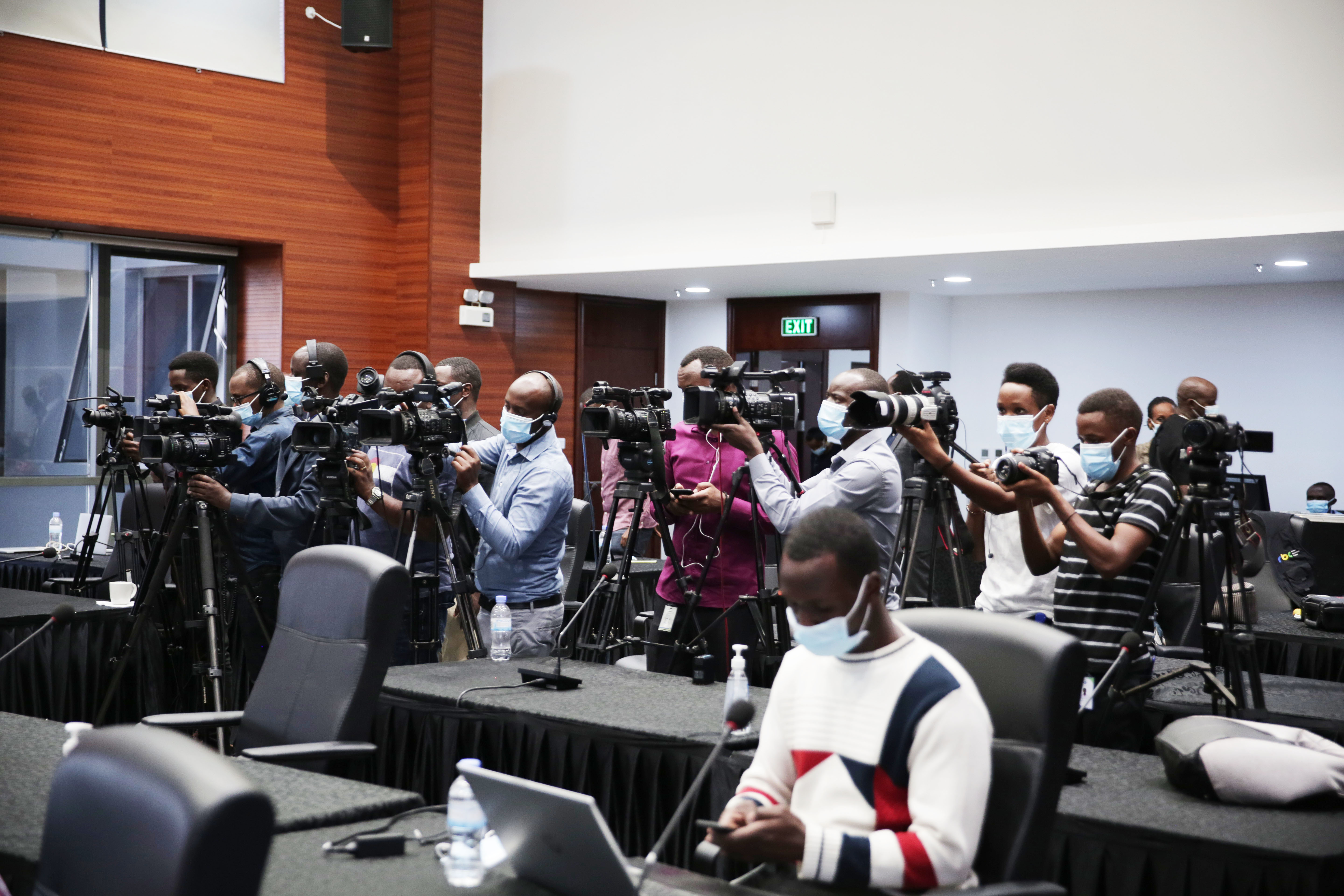 Local journalists during a coverage of post cabinet news briefing in Kigali early this year. The Rwanda Media Commission (RMC) is set to revise the current journalists' code of ethics, which has been valid since 2014. 