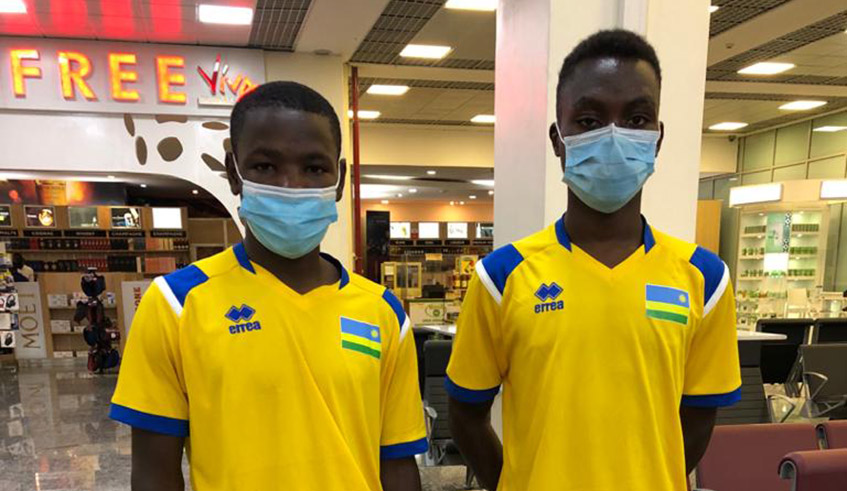 Cyclists Valens Iradukunda and Bonheur Ndayisenga before they departed for Egypt for a training camp. / Courtesy.