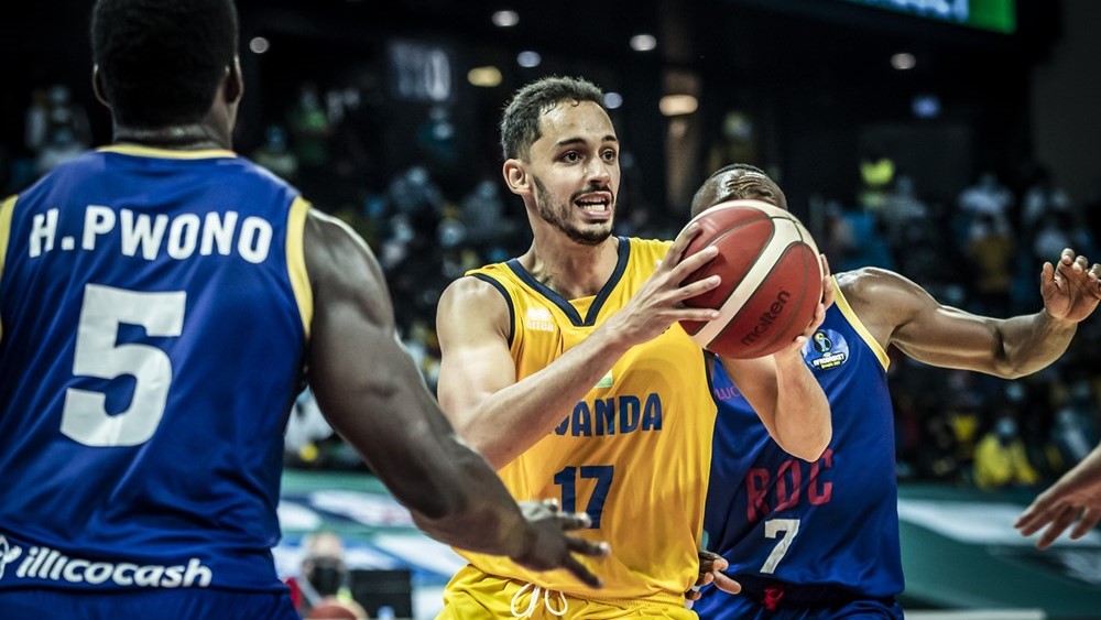 William Robeyns (#17) scored a game-high 24 points as Rwanda beat DR Congo 82-68 at Kigali Arena on Tuesday night. 