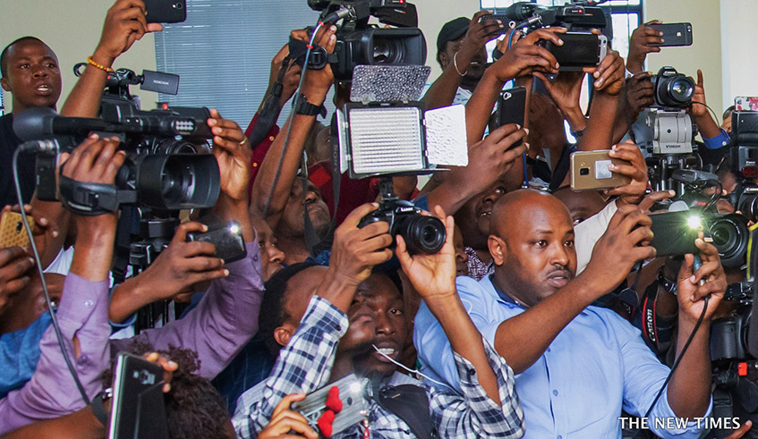 Journalists during the coverage a story at Rwanda Investigation Bureau in 2019 . / File