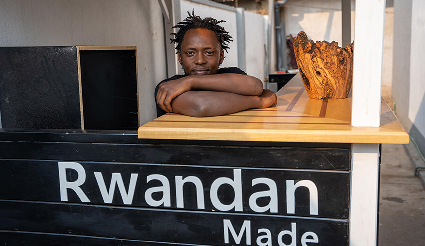Gakwaya working on a Made in Rwanda bar stand. Photos/ Willy Mucyo