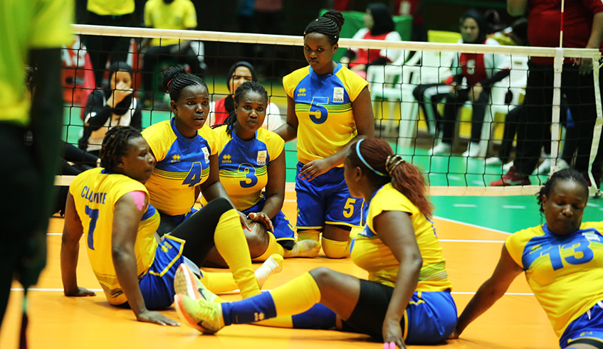 Players of the national women sitting volleyball team during a past match. Rwanda was the only African team in the Tokyo 2020 Paralympics. / Photo: File.