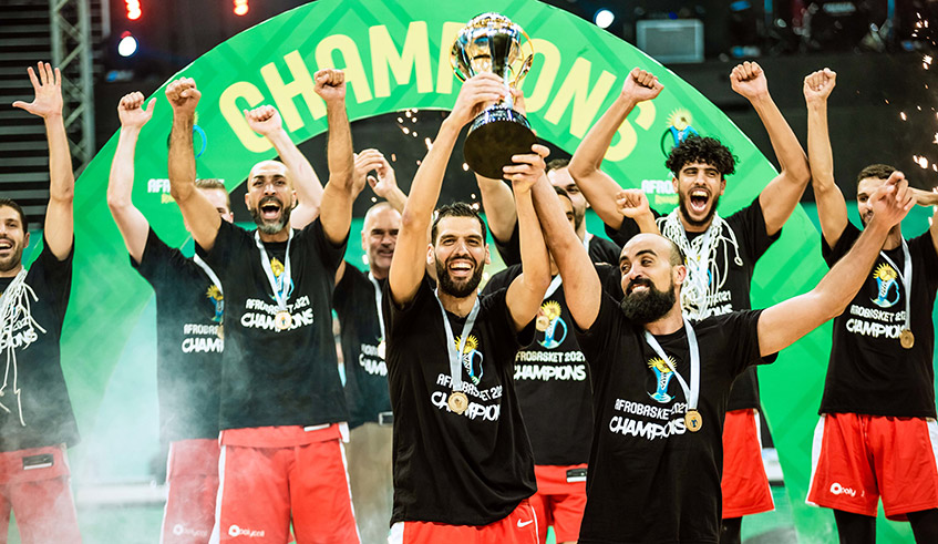 Tunisia celebrate their 2021 Afrobasket title at Kigali Arena on Sunday, September 5. / Courtesy.