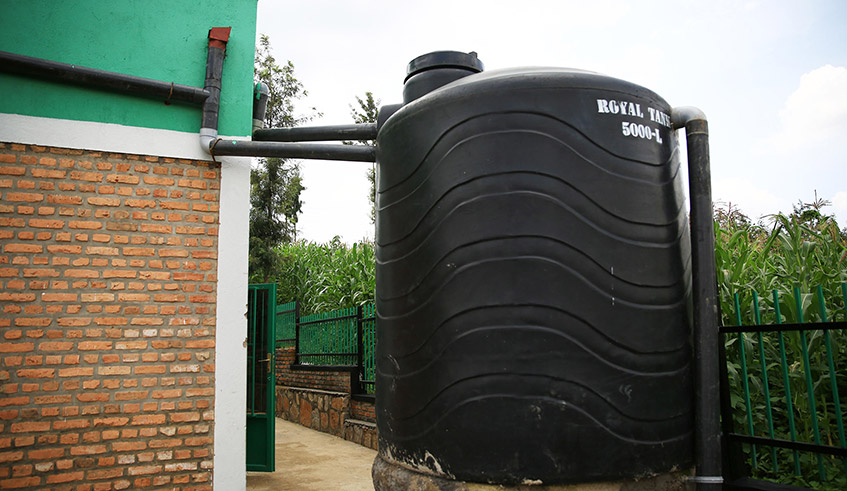 A water tank installed to harvest rainwater in Gatsibo Distict. Only two per cent of households in Rwanda use rainwater tanks. / Photo: Craish Bahizi.