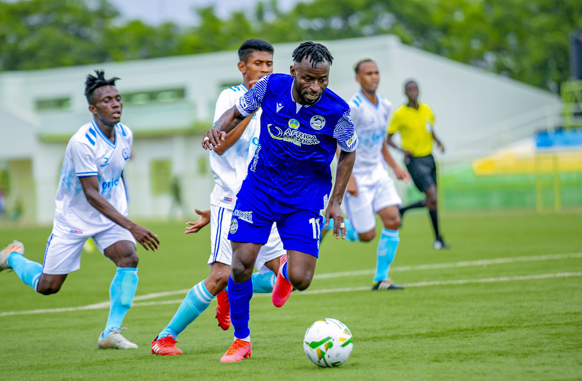 AS Kigali striker Shaban Hussein Shabalala with the ball . He scored one of six goals at Kigali Stadium (Courtesy)
