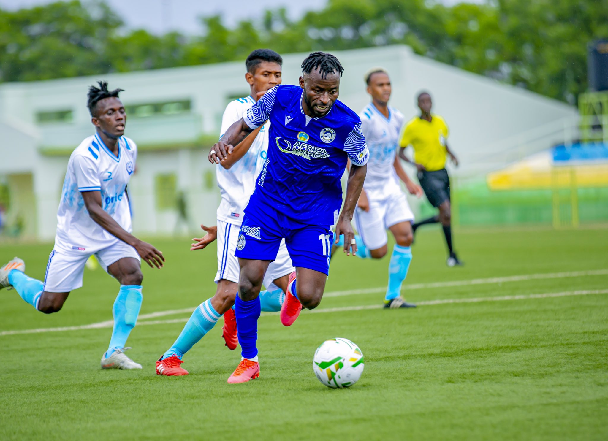 AS Kigali striker Shaban Hussein Shabalala with the ball . He scored one of six goals at Kigali Stadium (Courtesy)
