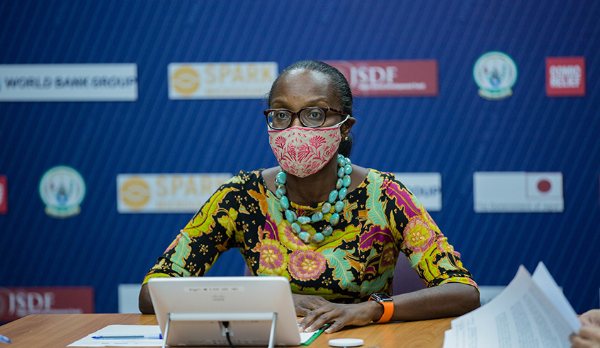 Rolande Pryce ,World Bank Rwanda Country Manager delivers remarks during the signing ceremony in Kigali on September 22,2021. / Photo by Dan Nsengiyumva