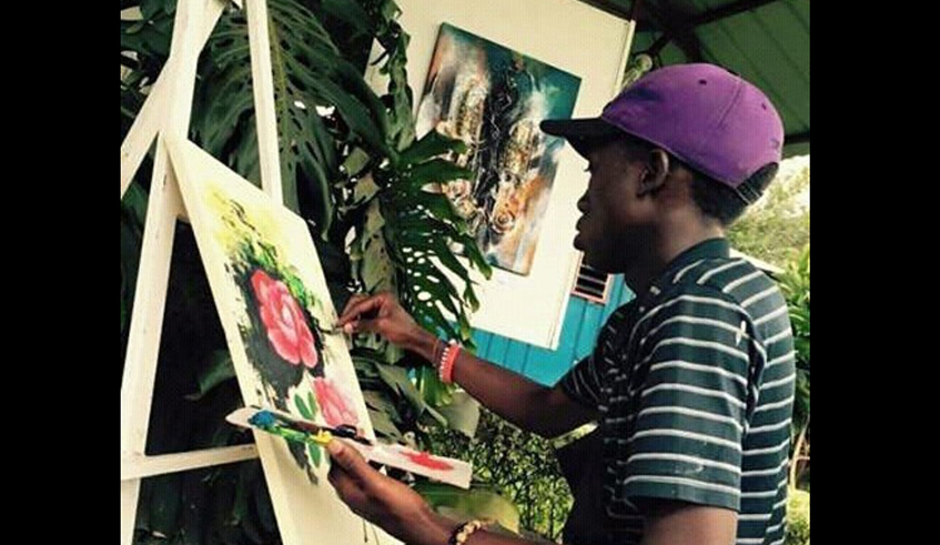 Gilbert Iradukunda working on an art piece. Photos /Courtesy 